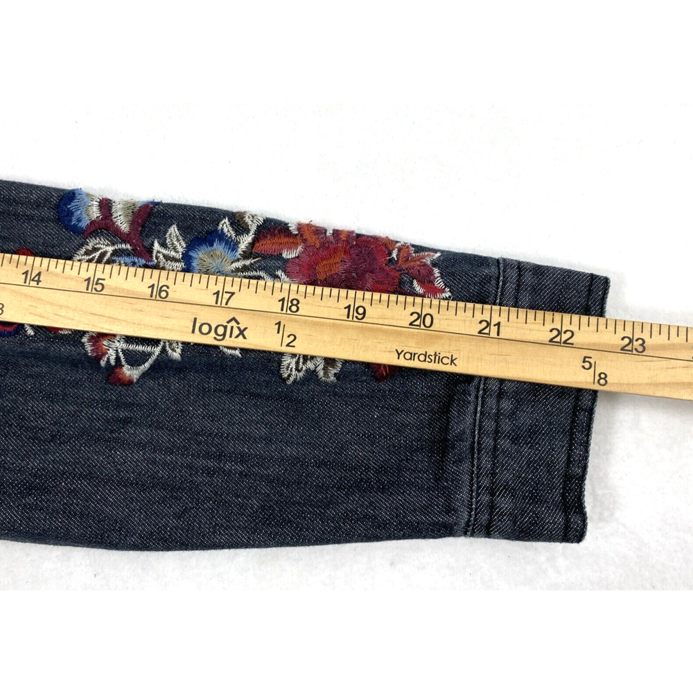 Hannah Jean‎ Jacket Womens Small Black Denim Floral Embroidered Button Down - Picture 9 of 15